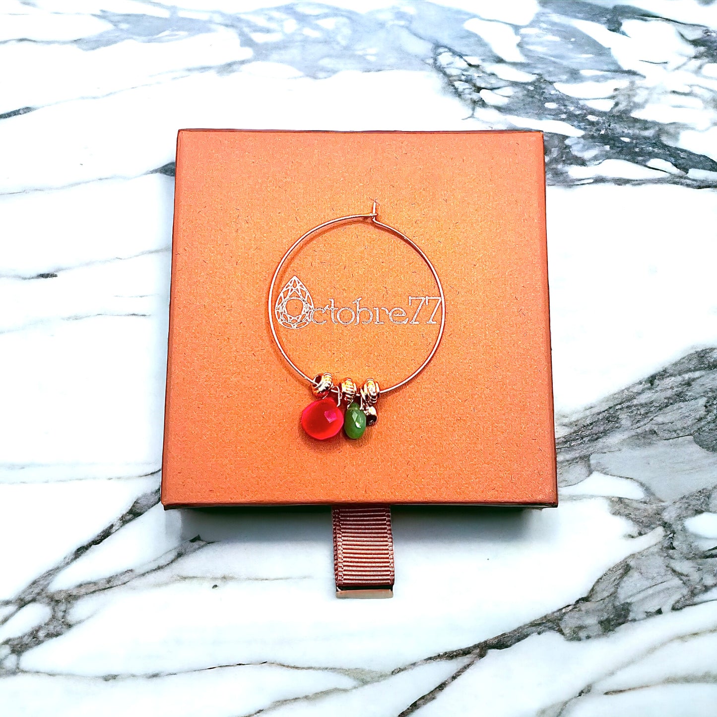 Créoles agates rose et calcédoines vertes