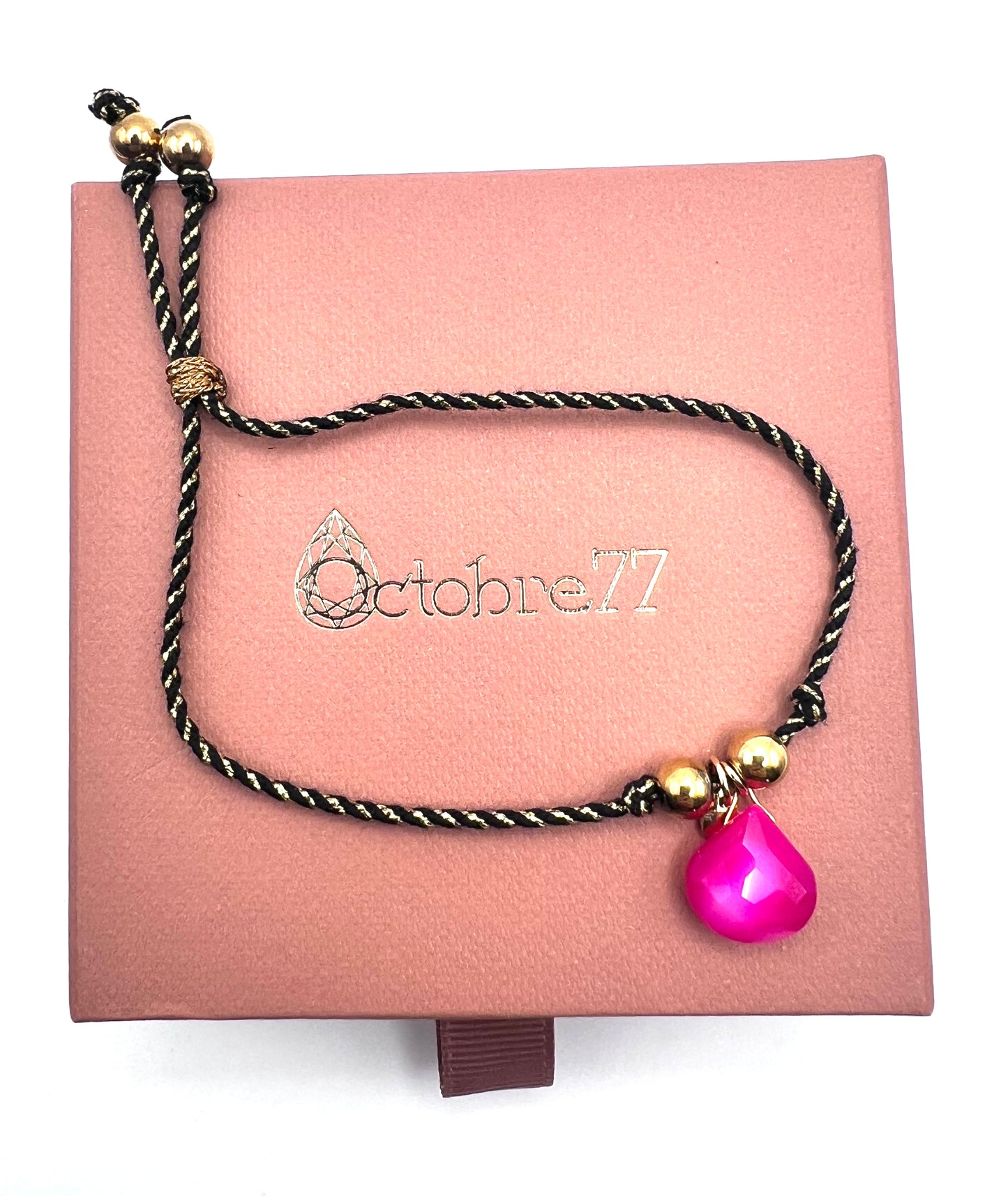 Bracelet agate rose cordon noir