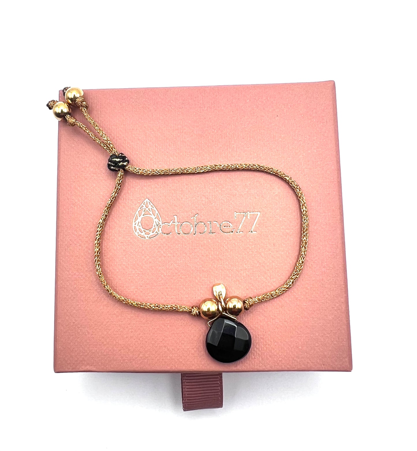 Bracelet onyx sur cordon bronze