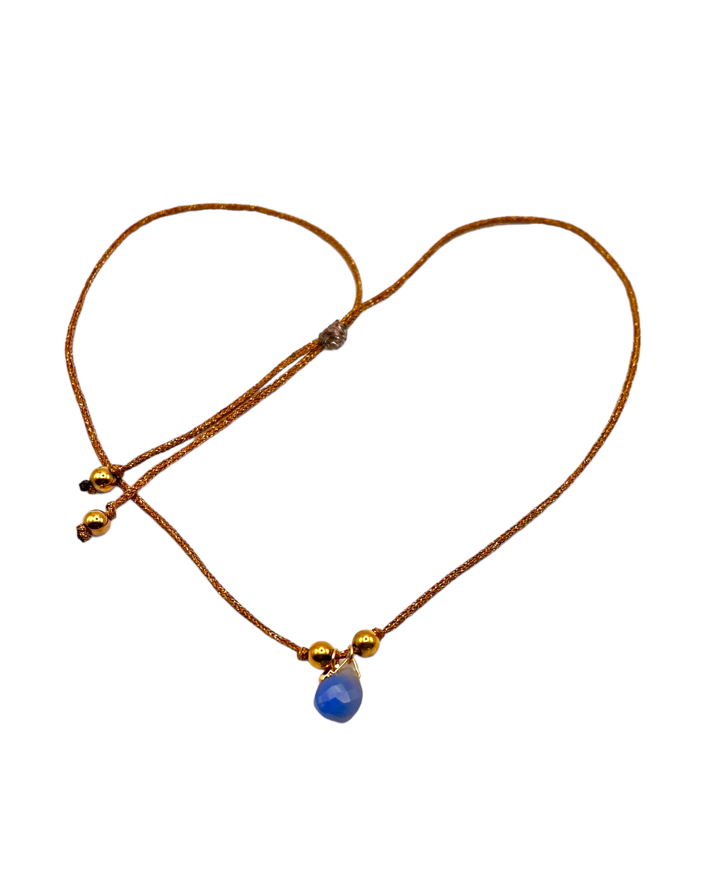 Collier calcédoine bleue sur cordon bronze