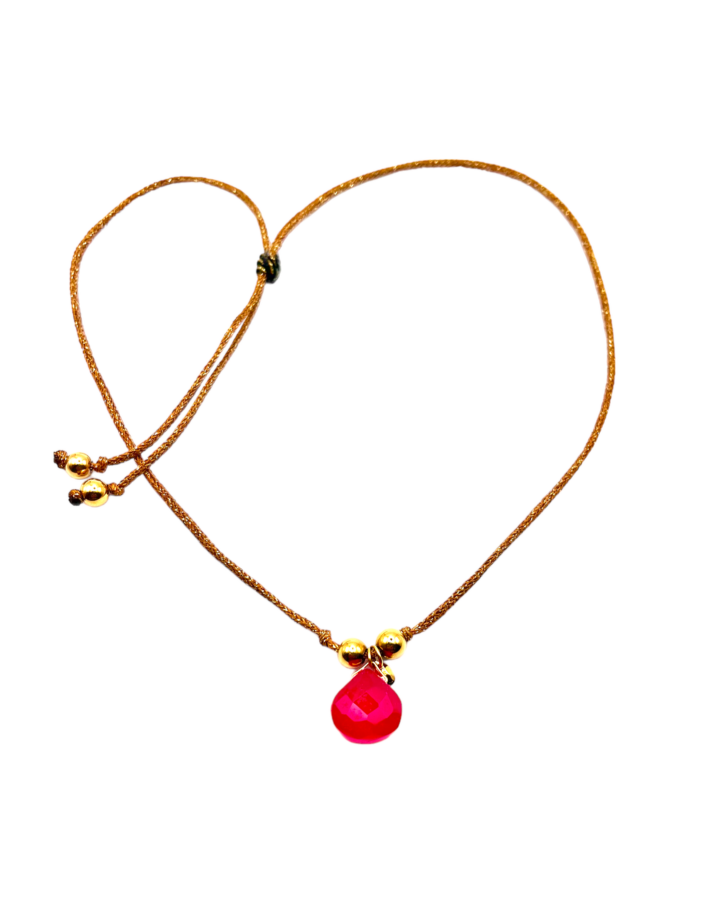 Collier agate rose sur cordon bronze