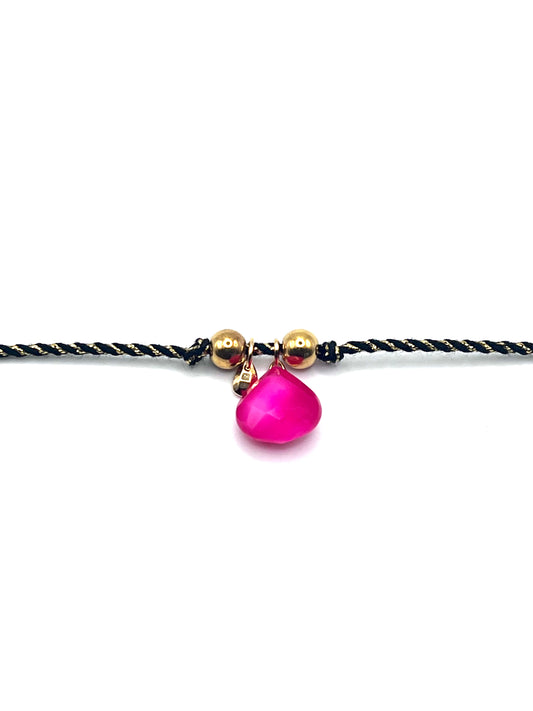Pink agate bracelet with black cord