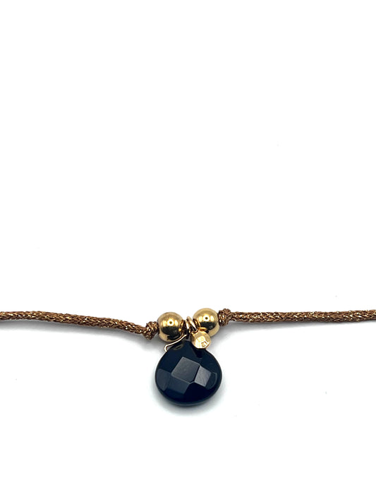 Onyx bracelet on bronze cord