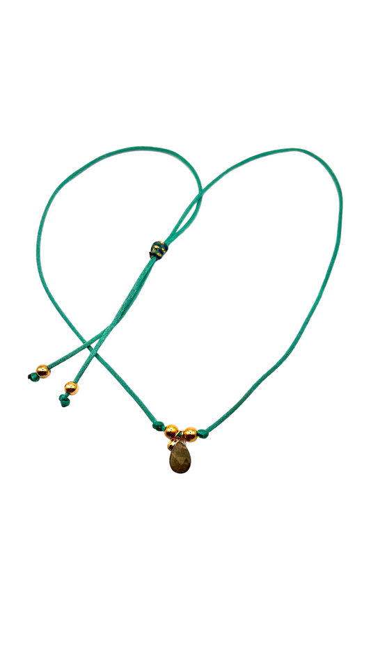 Sage green and labradorite cord necklace